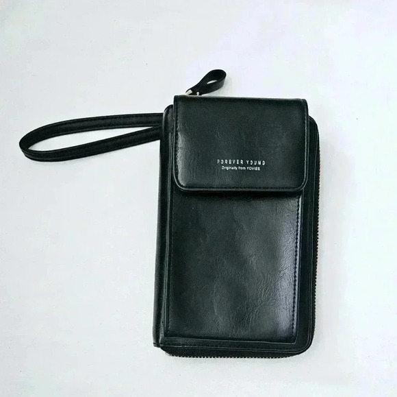 Yoviee Women Clutch Bag Purse 100% Black  Leather Travel Wallet Multi-purpose . - Picture 1 of 7